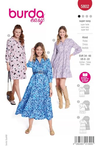 Burda Schnittmuster, 5802, Kleid [Damen, Gr. 34-48], Level 1 super easy