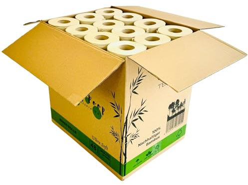 BPlanet Bambus-Toilettenpapier 48 Rollen á 280 Blatt | Nachhaltiges Bambus-Klopapier | Camping Toilettenpapier - ungebleicht, ultra weich und reißfest, plastikfrei verpackt, vegan