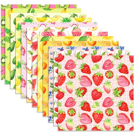 CC HOME 24 Blatt Obst Scrapbook Papier, 12 Designs Doppelseitige Zitrone Erdbeere Muster Dekorpapier, 30 x 30 cm, Mehrfarbig, Quadratisch, Glossy