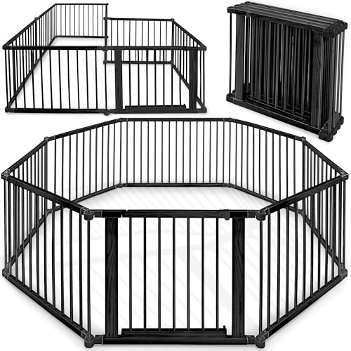 KIDUKU® Barrière de sécurité Parc bébé XXL 7,2 mètres, pliant, porte inclus, à 8 pièces, forme individuelle selon votre choix (Noir)