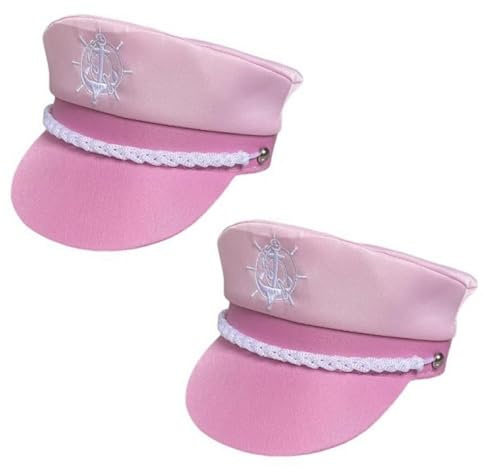 Generisch 2 Stück Kapitänsmütze Rosa Matrosenmüt Erwachsene Matrosenkapitänsmütze Kapitän Yacht Hut Mütze Matrosen Seemann Hüte Stickerei Admiral Marine Mütze Kostümhut Zubehör
