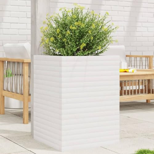 Sufrk Jardinière Blanc 50x50x68,5 cm Bois de pin Massif,Jardiniere sur Pieds,Bac avec Treillis,Jardiniere Terrasse