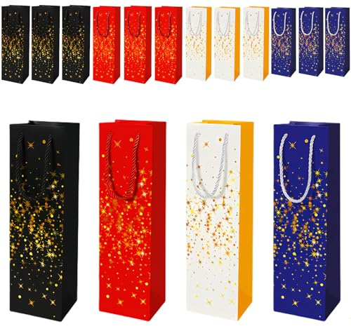 Weihnachten Weinflaschenbeutel aus Kraftpapier,12 Stück Weinflasche Tasche Geschenktaschen mit Griff,Premium Tragetaschen für Verpackung Geschenke Wein Whisky Flaschen,für Party Weihnachten