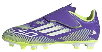 Adidas Unisex Kinder F50 Club Hook and Loop Firm Ground/Multi Ground Football Boots Kids, Purple Rush/FTWR White/Lucid Lemon, 31 EU
