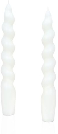 Tapered Candles, Spiral Dinner Candle, 18.5cm Long Macaron White Twisted Candles for Wedding Halloween Christmas Birthday Party Table Dressings (White 2Pcs)