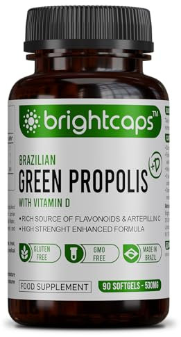 Bee Health Propolis | Brazilian Green Propolis | 87% Dry Extract | Immune System Booster | High Artepillin C | 43.2mg Phenolic Compound & 16.8mg Flavonoids | 54µg Vitamin D