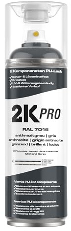 2K PRO 2K Spraydose 400ml - 2 Komponenten Sprühlack, Schnelltrocknender Spritzlack, UV-Beständig, Stoss- und Kratzfest | RAL7016 - Anthrazit Glanz