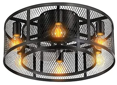 XYZJK Ventilateur de Plafond Industriel avec éclairage, Lustre à 6 lumières de 21 Pouces, Petit Ventilateur de Plafond encastré sans Lame télécommandé,Lampes suspendues