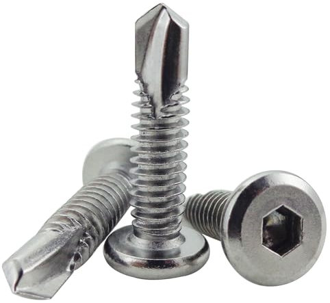 Fajoeda Lot de 40 vis autotaraudeuses à tête plate, 6,3 x 25 mm, en acier inoxydable 410, vis auto-taraudeuses (16 mm à 45 mm, argentées)