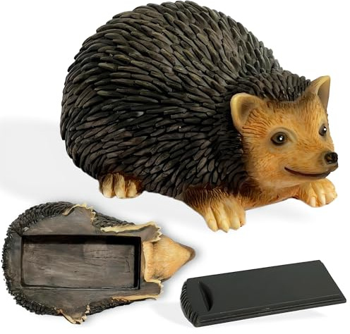 Hedgehog Rock Key Hider – Weatherproof Outdoor Hidden Key Box, Resin Garden Statue with Secret Compartment for Spare Keys, Yard Patio Lawn Garden Décor, Discreet Hidden Storage
