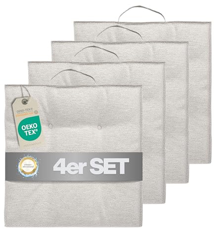 INSPINOVIA Outdoor Stuhlauflagen Stuhlkissen | Wasserabweisende Sitzkissen für Wohn- & Außenbereich | 2er, 4er & 6er Sets | Gartenkissen | Lounge Kissen | 4er Steppung | 40 x 40 cm (Creme, 4er Set)