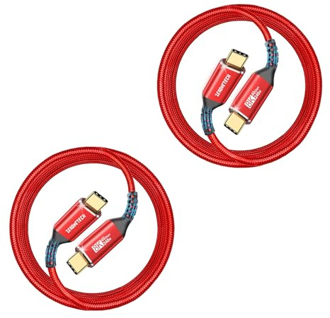40Gbps USB 4 Cable for Thunderbolt 4 [Red, 6.6FT-2Pack], USB C Monitor Cable 8K@60Hz/4K@144Hz, High-Speed Data Transfer, 240W Fast Charge for MacBook, iPad, SSD enclosure, Docking, Portable Monitor