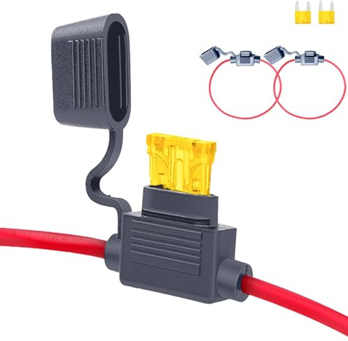 2-Pack Inline Fuse Holder, 14 AWG 20A In-Line Standard Blade Fuse Holder with Caps Automotive Replacement Fuses, Waterproof Mini Line Fuses Copper Wire Cables for Car Truck Motorcycle Boat
