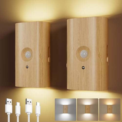 Electight 2 Pack Aplique de Pared Interiores con Sensor de Movimiento | Carga USB, Aplique de Pared Regulable, Adsorción Magnética, para Dormitorio, Armarios, Pasillo