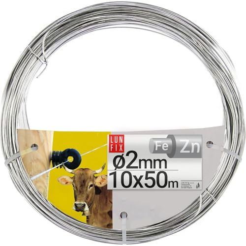 LUN FIX Spanndraht 2mm 500m 12,6 Kg Verzinkt Wildzaun Gartenzaun | Gartendraht Weidedraht Bindedraht Silber Stahldraht Zaun Draht für Maschendrahtzaun Montagedraht Rolle