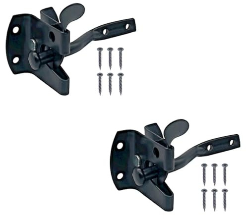Gate Latch with Auto-Lock Mechanism, auto gate Latch,Garden Gate Latch for Wooden Gates,Includes Mounting Screws, Black (1, Black)