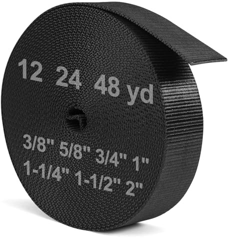 BEYOURD Webbing, Heavy Duty Webbing Straps, Extra Thick Flat Strapping for Outdoor DIY Gear Repair, Black (2 x 24 Yard)