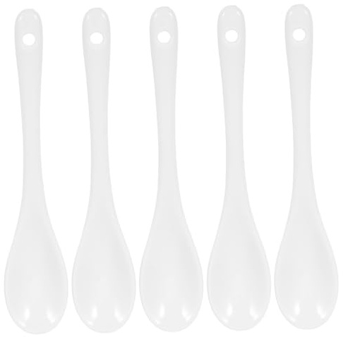 MUCKLILY Lot De 5 Petites Cuillères En Céramique Pour Condiments Confitures Miel Et Épices Design Blanc En Porcelaine Pour Café Sucre