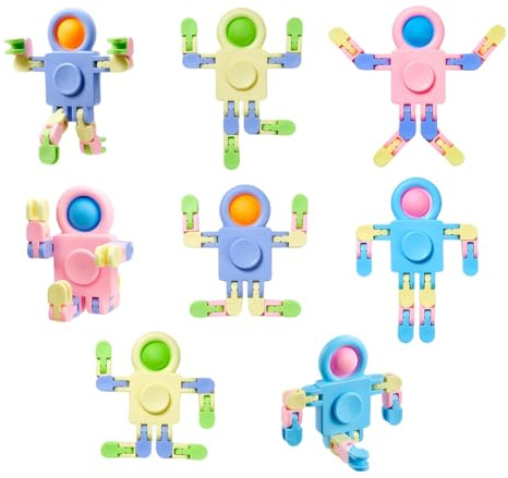 OUDQFCJ 8 Piezas Fidget Spinner Robot Juguete DIY Transformable Giro de Mano Cadena de Deformación Regalo Pequeño para Cumpleaños Infantil