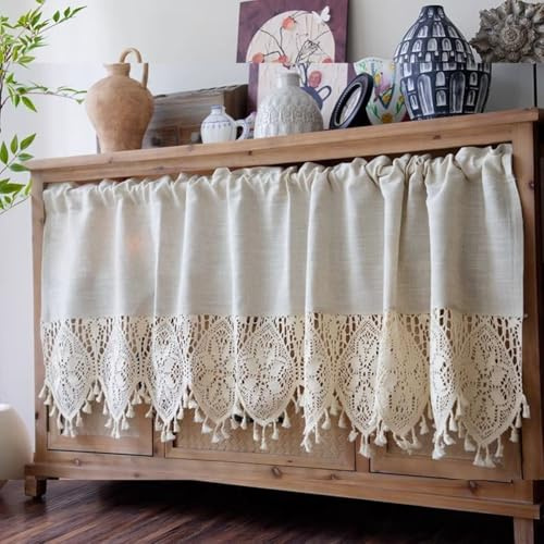 Ricemru Scheibengardine Leinen Häkelspitze Landhaus Kurz 45cm Blickdicht Bistrogardinen Kurzstores Gardinen Kurzgardinen Küchenvorhang Kleinfenster Gardinen mit Mandala Häkeoptik