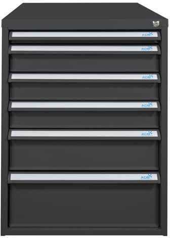 PROREGAL Schubladenbox mit 6 Schubladen für Werkbank Rhino| HxBxT 80x53x70cm | Traglast 60kg | Anthrazitgrau | Werkbankzubehör, Baukastensystem, Stahlschublade