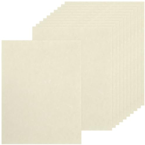 aleawol 100 Sheets Printed Parchment Paper, 280 x 215 mm | 180GSM Thick Vintage Writing Paper Set, Creamy White Blank Certificate Sheet, for Resume and DIY Craft