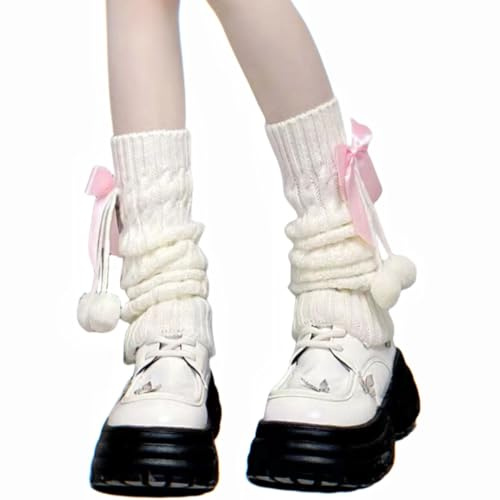 CharmBurst Lange Lolita Beinlinge Für Damen, Harajuku Japanische Woll Stulpen, Kabel Strick Thigh High Leg Warmers, Locker, Warm, Goth Emo Kawaii Accessoire