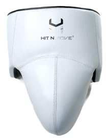 Hit N Move Leather Groin Guard for Boxing, MMA, Kickboxing, Muay Thai – Lightweight Abdominal Protector for Men & Women | Martial Arts, Training & Sparring Boxing Equipment (White/Silver/Black, S/M)