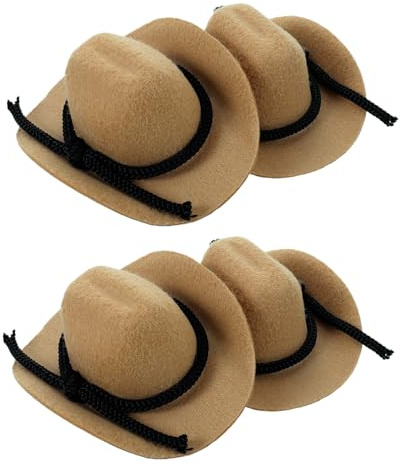LRXIYODE 4stücke Mini Cowboyhüte für Puppen Westernstil Puppenhüte aus Polyester Party Deko und Bastelmaterial Winzige Miniatur Cowboyhüte