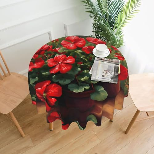 BLWSLC Rote Geranien bedruckte runde Tischdecke, Esstischabdeckung, 152,4 cm, für drinnen und draußen, Partys, Küchentischdekoration