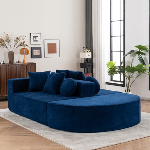 Jaxenor Cloud Couch mit Segmentiertem, Vollkomprimiertes Boneless Couch, Modulares Sofa mit Schlaffunktion, Schlafcouch, für Wohnzimmer/Schlafzimmer, Chenille, Ohne Montage, Blau