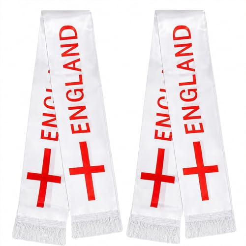 HOMAVEL 2 Pack England Football Scarves, Red & White Fan Scarf, 136x15cm England Official Football National Team Scarf 2026 World Cup Scarfs Match Day Decorations for Footballs Lovers and Supporters