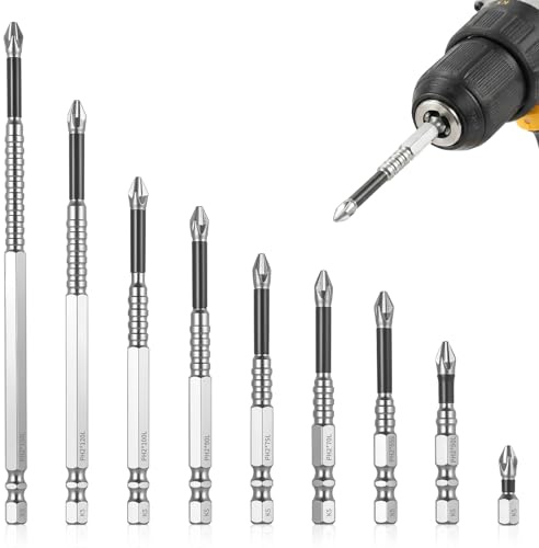 9 SetPunte Avvitatore Magnetico, Punte per Avvitatores, Set di Punte K5, Inserti per Avvitatore Professionali per trapani elettrici e utensili per avvitatori (25/50/65/70/75/90/100/120/150 mm)
