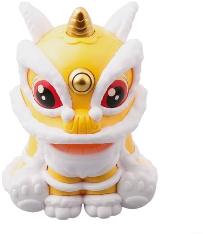 Vasiumic Solar Powered Lion Dance for Dashboard Ornament Nodding Bobblehead Decor Interior Car Chinese Style Black Luck Fortune Figure Automatic Yellow Red(Yellow)