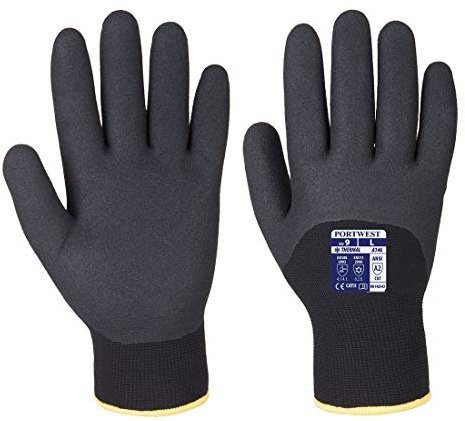 Portwest A146 Cold 15 Nitrile Sandy 3/4 Dipped Glove Breathable Polyester | Black, 2X Large, EN 407 (X2XXXX), CE Certified, EN 511, EN 388 (4242X), Loose Fit, Wet and Dry Grip, Construction