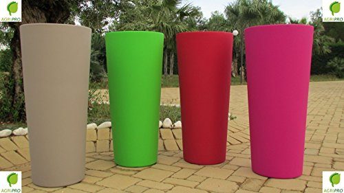 Genesis - Pot de fleurs en résine avec cache-pot, rond et haut, 85 (H) x 38 cm, rouge Orient