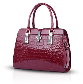 Nicole&Doris Damen Handtaschen Neue Umhängetasche Lackleder Shell Schultertasche Henkeltaschen Tasche für Frauen Weinrot