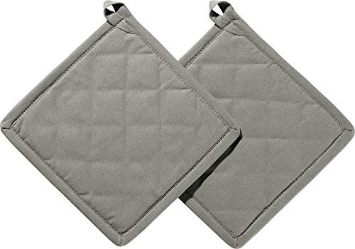 REDBEST Topflappen 2er-Pack Seattle, 100% Baumwolle grau Größe 20x20 cm - innen hitzebeständige Wattierung, außen feines, glattes Gewebe, mit Schlaufe (weitere Farben)