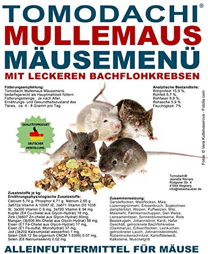 Mäusefutter mit tierischen Proteinen, Mäusenahrung, Naturfutter, artgerechte Hauptmahlzeit für die Maus mit leckeren Bachflohkrebsen, Komplettnahrung für Mäuse, Tomodachi Mäusefutter 10kg Sack