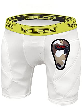 Youper Boys Youth Padded Sliding Shorts with Soft Protective Athletic Cup for Baseball, Football, Lacrosse (White, Large)