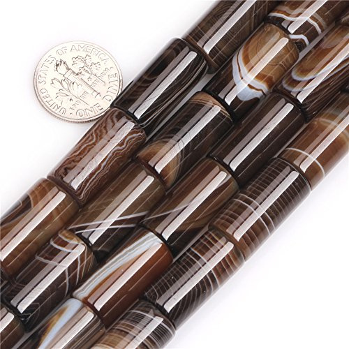 SHGbeads Brown Botswana Agate Onyx Gemstone Loose Beads Natural 10x20mm Column Tube Energy Stone Healing Power for Jewellery Making 15''
