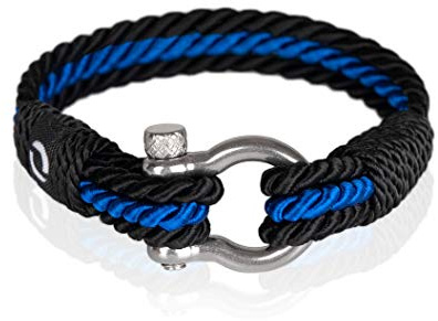 Mover Mens Bracelet - Twisted Paracord Bracelet for Men, Made of Elegant Cord with Silver or Black Shackle - Blue Colour Silver Shackle S-4-6