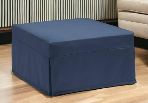 Talamo Italia - Ancilla Klappbett, Hocker, der in ein Einzelbett umgewandelt werden kann, Stoffhocker für das Wohnzimmer, 100 % Made in Italy, 80 x 80 x 45 cm, Blau
