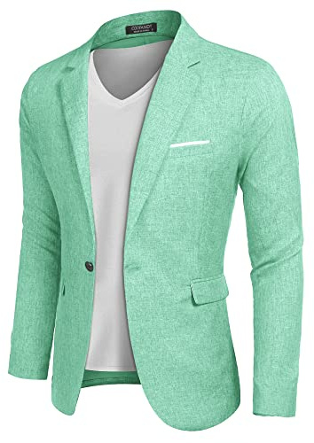 Coofandy, Giacca da Uomo, Casual, Leggera, con Bottoni, 1 - Verde Acqua, L