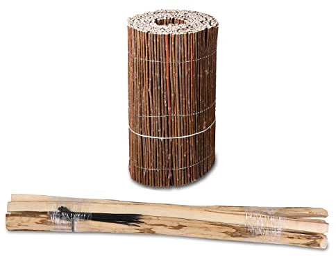 Recinzione per aiuole in vimini, altezza 40 cm, per recinzione in vimini, decorazione da giardino + 7 pali + fascette stringicavo