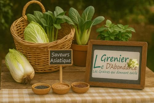 Lot de 300 graines à semer - Le Grenier d'Abondance - Saveurs Asiatique Chou - Basilic - 3 sachets individuels