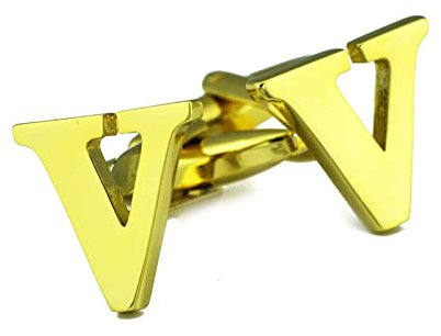 Whoiy Manchettenknoepfe Initialien V, Herren Schmuck Set Vergoldet Gold Manschettenknöpfe für Männer Kostenlose Gravur mit Geschenkbox