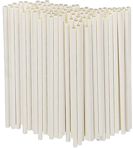 Cannucce usa e getta in carta bianca, resistenti e compostabili - 19,7 x 0,6 cm, 250 pezzi