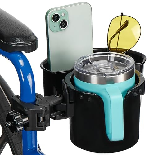 JOYTUTUS Wheelchair Cup Holder, 2-in-1 Walker Cup Holder with 6.4'' Large Storage Box, Drink Holder for Bottle with Handle, Fit for Wheelchair, Walker, Rollator, Stroller, Camper, Golf cart (Large)