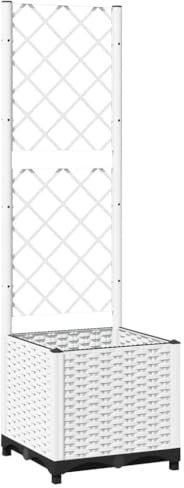 vidaXL Pflanzkübel mit Rankgitter, Pflanzkasten mit Spalier, Blumenkübel mit Gartenspalier, Hochbeet Blumenkasten mit Rankhilfe, Rankkasten, Weiß PP